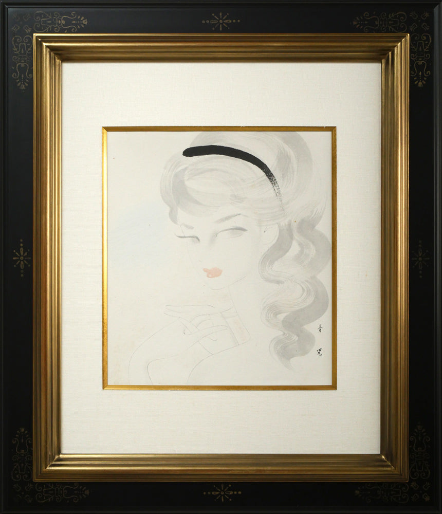 東郷青児「婦人像 （ピエール水彩額縁使用）」水彩画・色紙 絵画買取