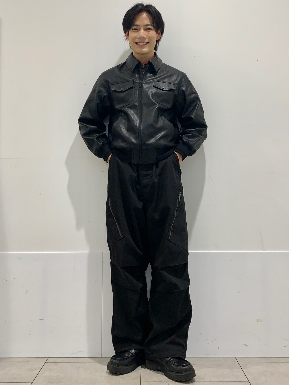 ジップポケットボーダーT(長袖) UNDERCOVER、フェイクレザー