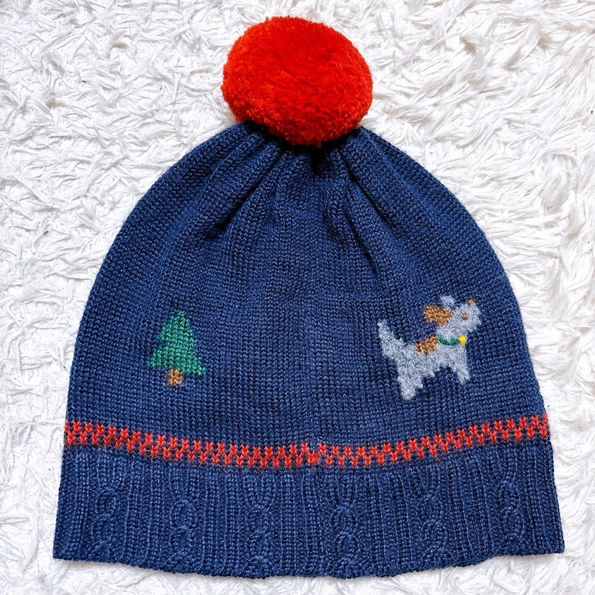 美品 Familiar ファミリア ポンポン付きニット帽 キッズ Mサイズ 40cm