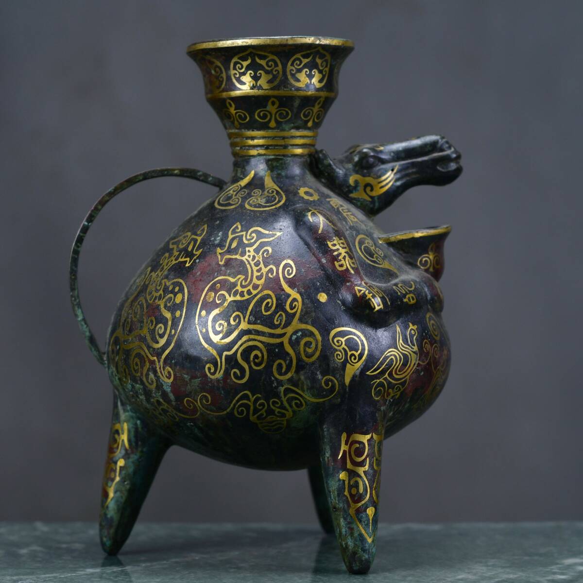 秘藏 西周時期 青銅 錯金馬壺 銅製品 青銅器 極細工 中国古玩 骨董