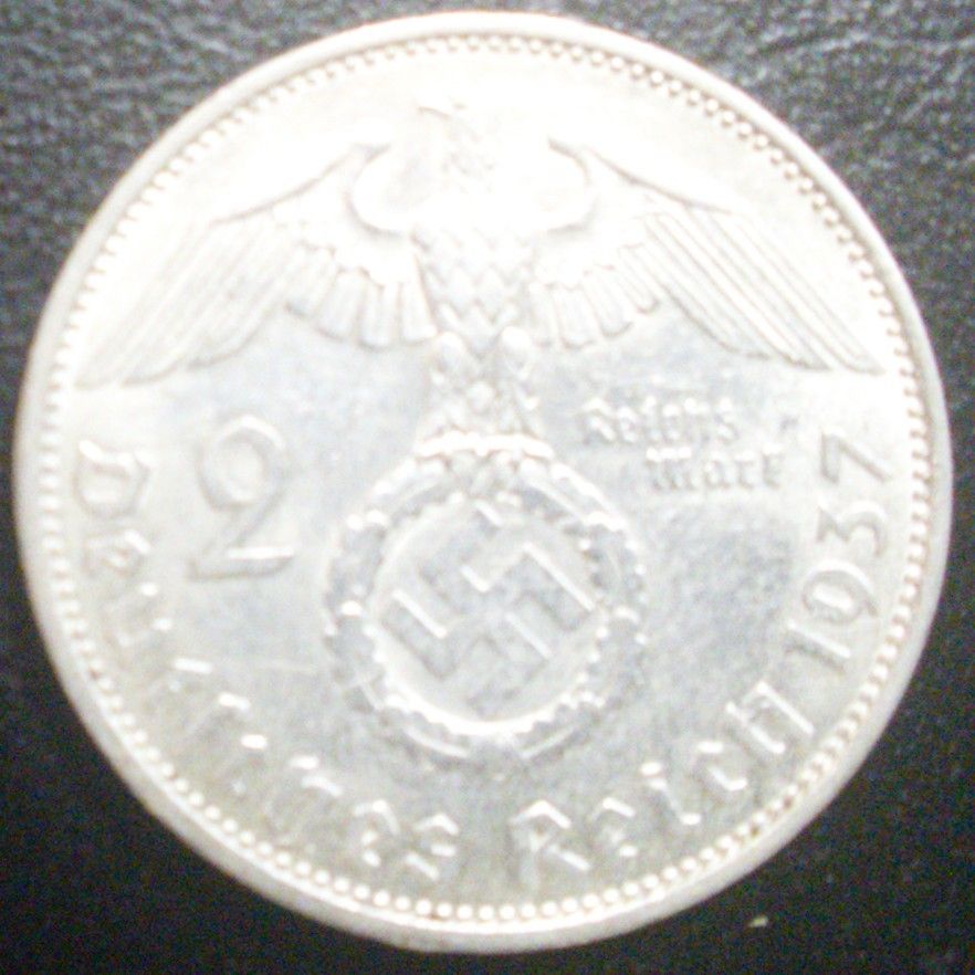 1937年 ドイツ第三帝国銀貨 2ライヒスマルクハーケンクロイツ銀貨