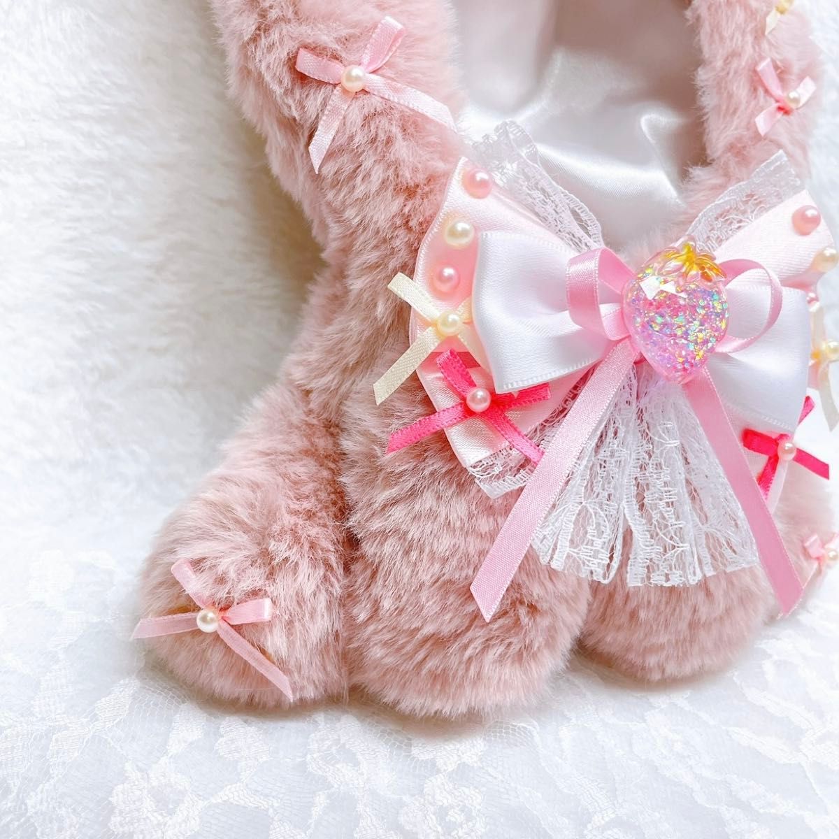 16cm おすわり ぬい服 くすみピンク くま (裏地付き ループあり