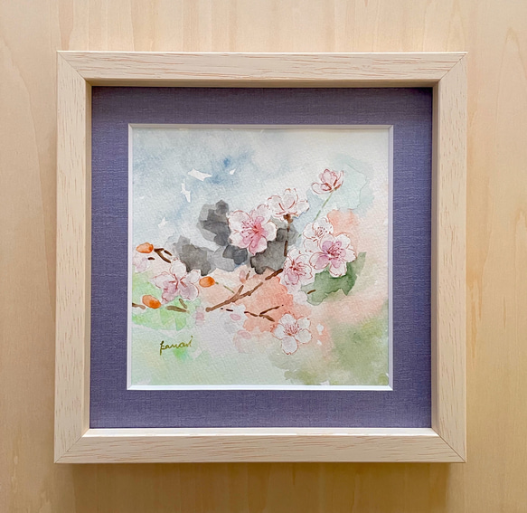 鶴と桜が描かれた額入りの絵画 鶴と桜が描かれた額入りの絵画