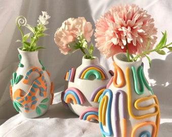 レトロな折衷的なカラフルなつぼみの花瓶/かわいい陶器の花瓶