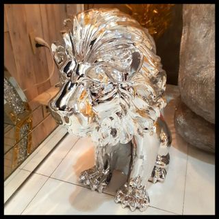 輸入雑貨 アニマルオブジェ シルバー 『百獣の王様ライオン』 置物
