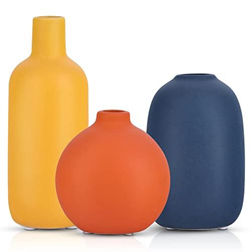 並行輸入品】陶器 花瓶 3点セット オレンジ 青 黄色 花器 Cute Vase