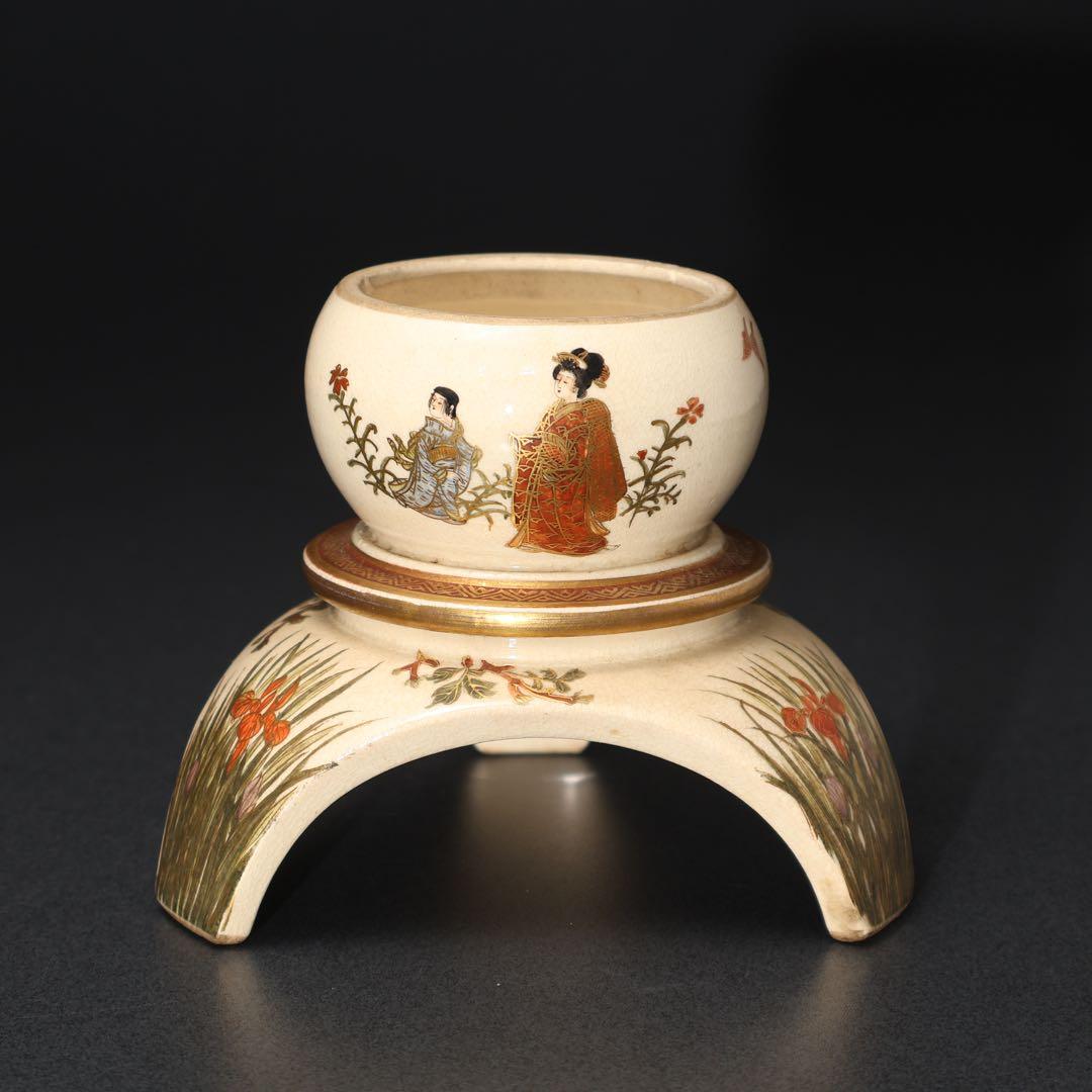 薩摩　雪見灯篭図置物　里帰り　珠山　明治工芸　骨董　6R1578ダN2