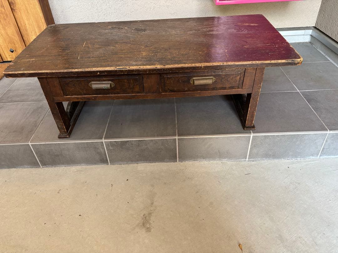 木製文机 ダークブラウン 2引き出し付き 木製文机 2引き出し付き ダークブラウン 昭和レトロ 木製文机 ダーク