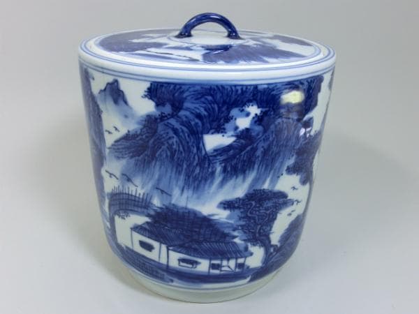 水指■青華山水 染付 景徳鎮 古玩 お茶道具 茶器 名窯 骨董品 古美術■ 茶道具】染付 山水図 水指 蓋付き / 青花 茶器 和骨董 - メルカリ