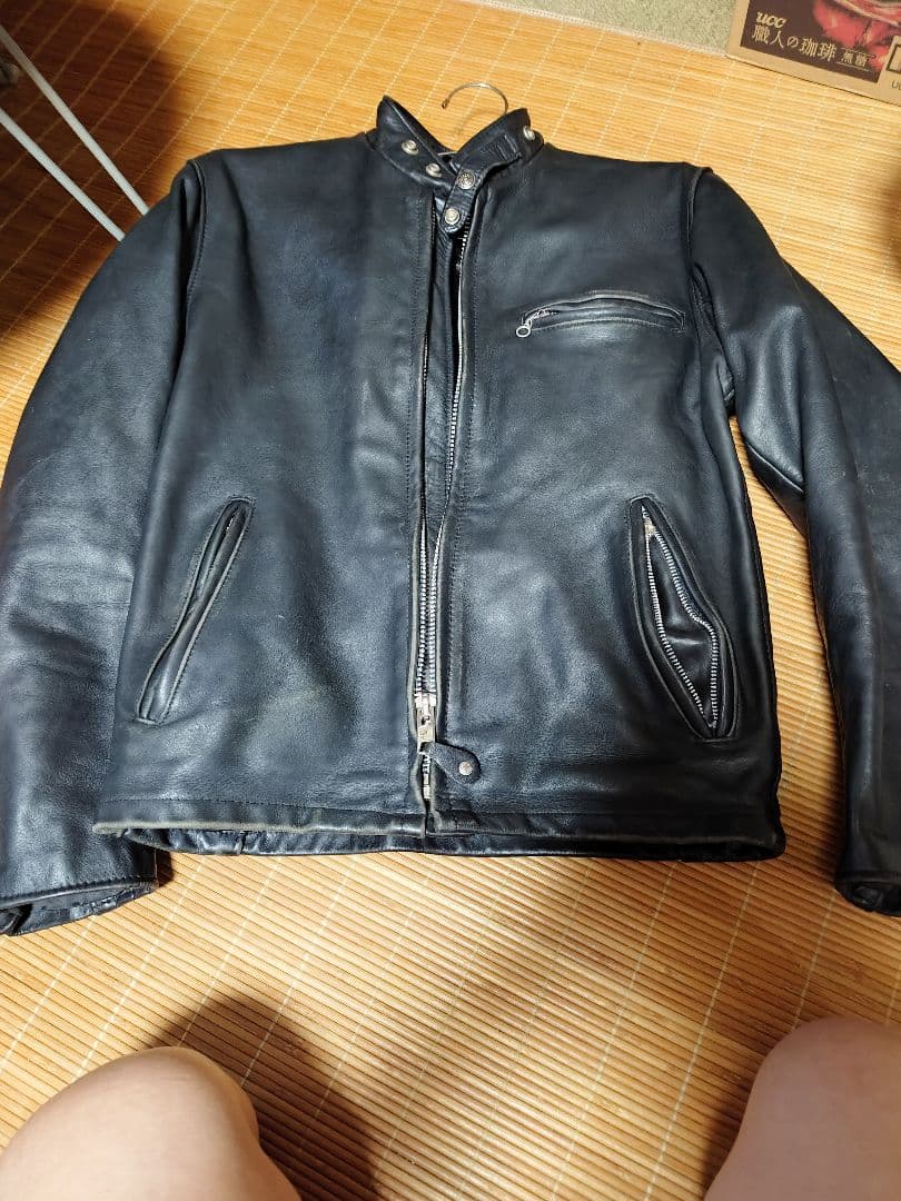 Schott　レザーシングルライダースジャケット　38 Schott ブラックレザーシングルライダースジャケット USA製