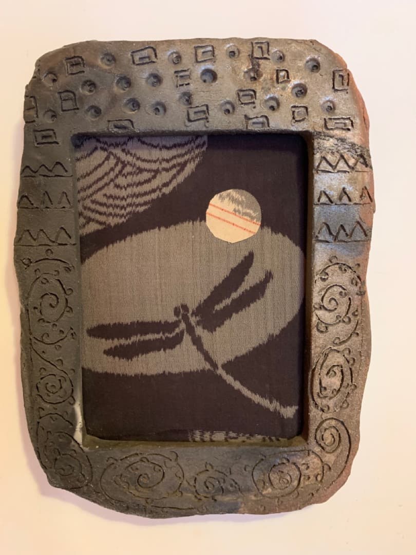 古布８　額　陶製　アート　美術品　壁掛け 信楽焼 古布18 額 信楽焼 陶製 アート 美術品 壁掛け