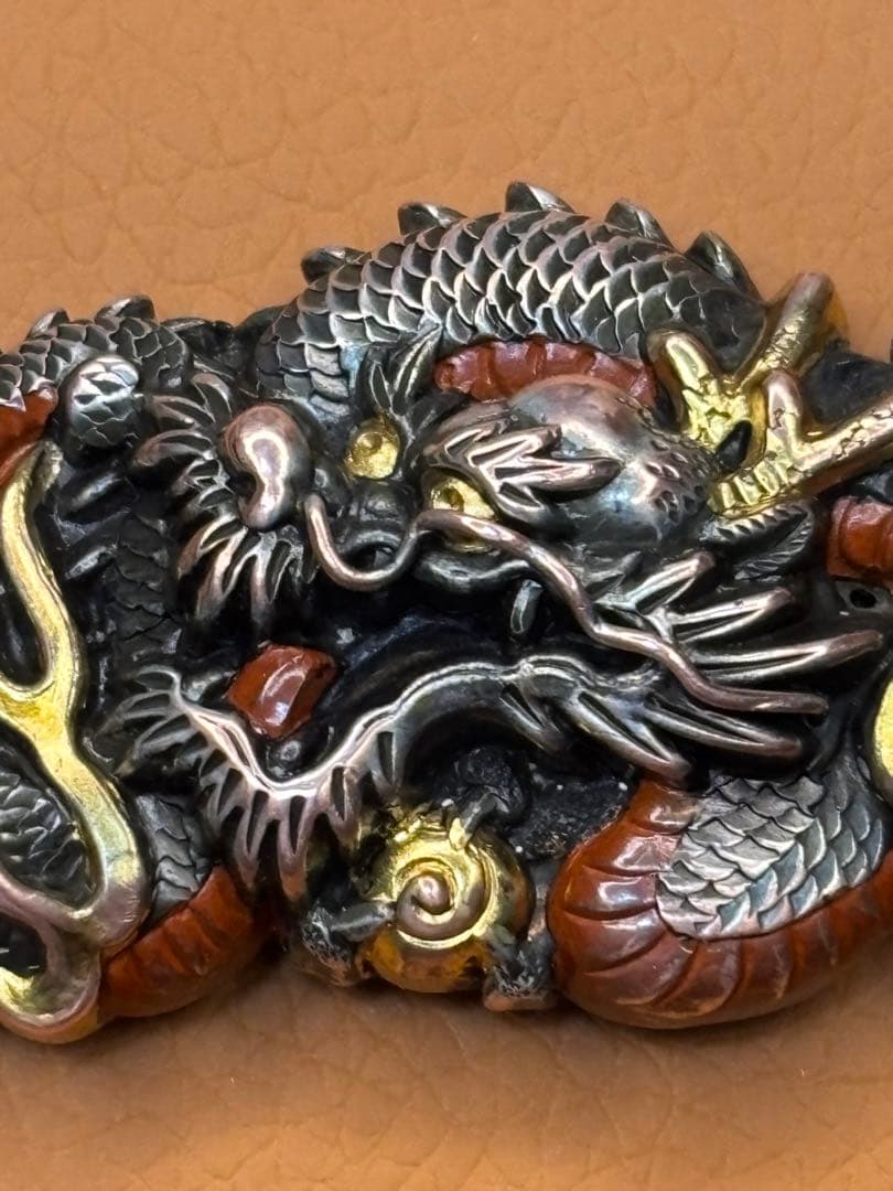時代物　金工 彫金　 龍の帯留め　アンティーク　着物　紐付き　工芸