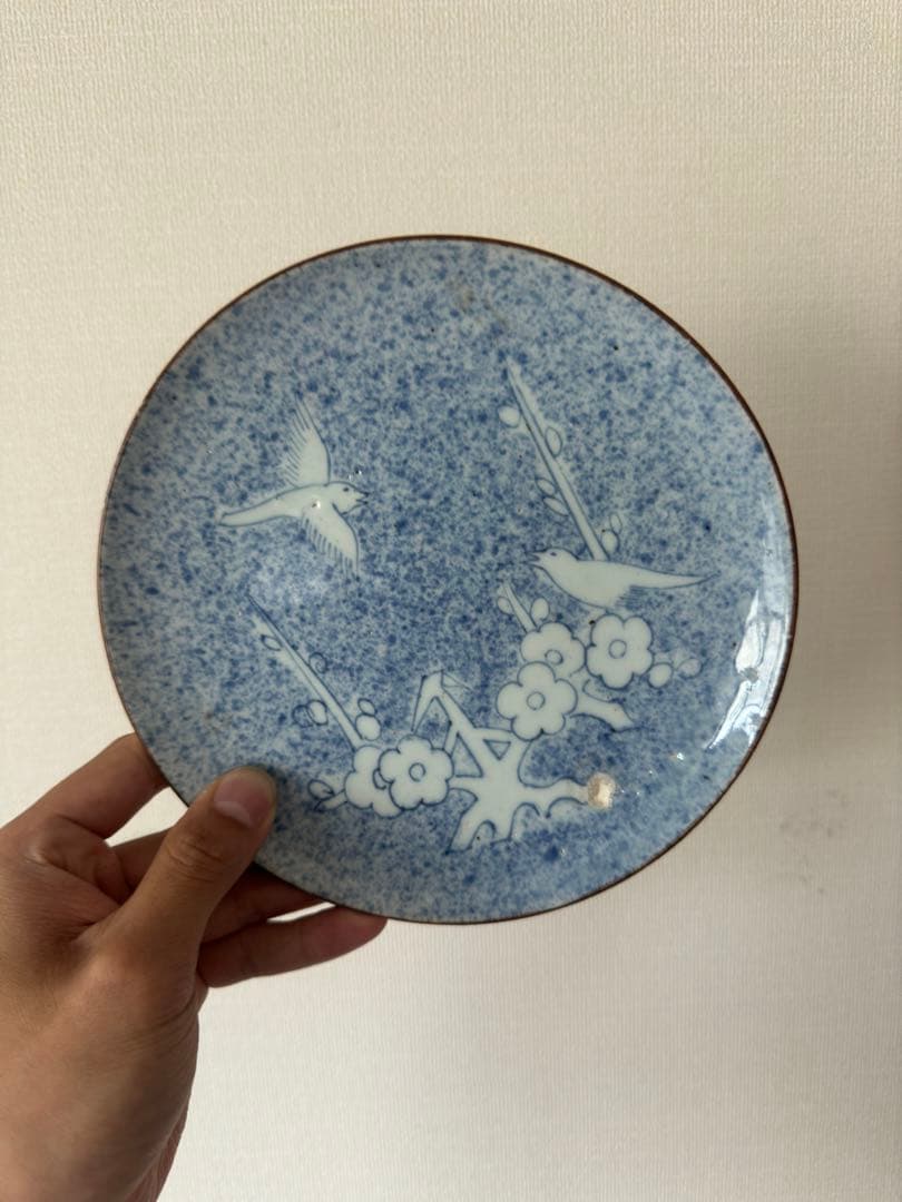 初期伊万里吹墨皿 古伊万里古唐津骨董古美術煎茶中国 古染付吹墨梅鴬文皿: 一二三美術店